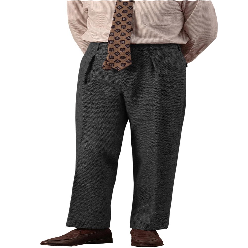 Mens High Waisted Tweed Pleated Front Dress Pant Classic Fit (Black, 36W x 30L)