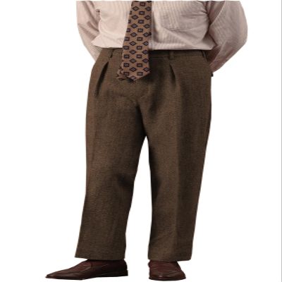 Mens High Waisted Tweed Pleated Front Dress Pant Classic Fit (Brown, 30W x 30L)