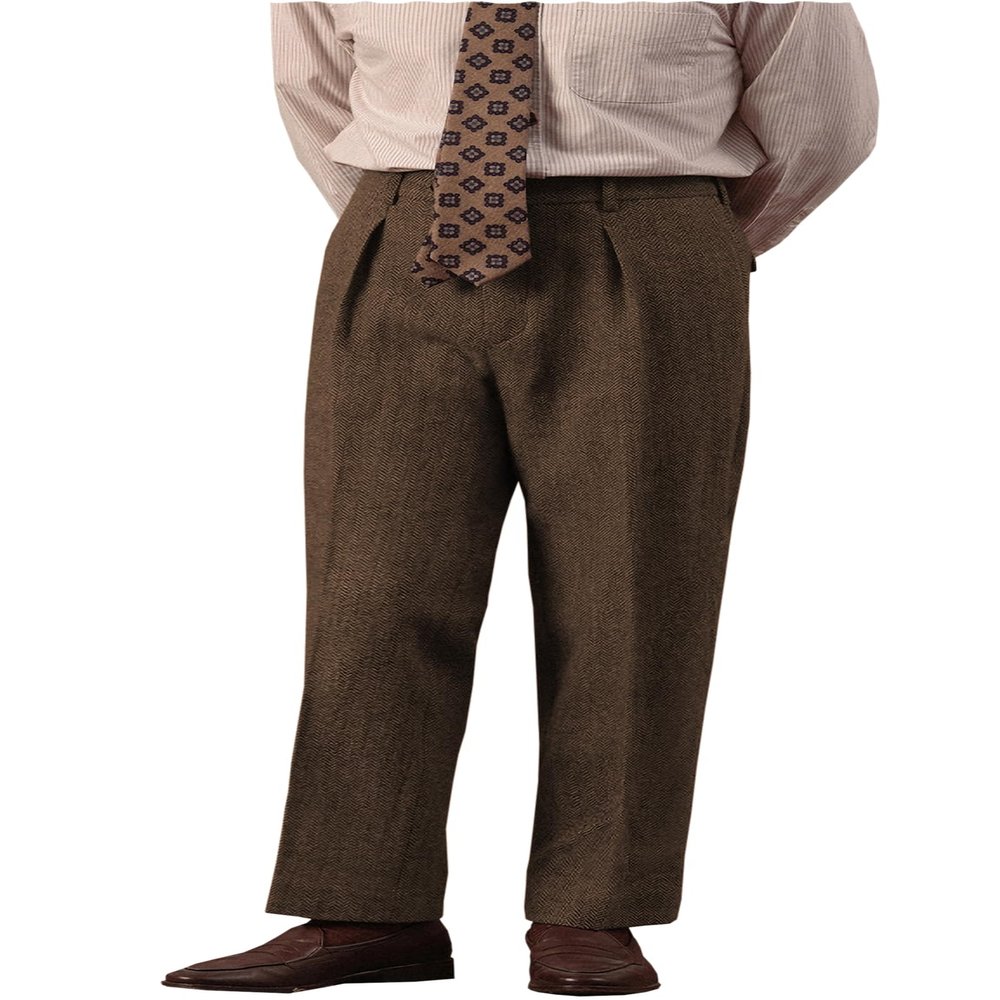 Mens High Waisted Tweed Pleated Front Dress Pant Classic Fit (Brown, 30W x 30L)