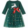 Csbks Toddler Girls Christmas Tutu Dress Multi-Layers Tulle Long Sleeve Princess Dress Reindeer Green 140 view 1