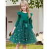 Csbks Toddler Girls Christmas Tutu Dress Multi-Layers Tulle Long Sleeve Princess Dress Ruffle Green 120 view 2