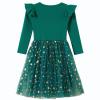 Csbks Toddler Girls Christmas Tutu Dress Multi-Layers Tulle Long Sleeve Princess Dress Ruffle Green 120 view 3
