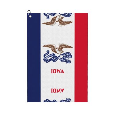 NOUZU Iowa State Flag Print Golf Towel, Waffle Pattern Towels,Ultra-Absorbent Golf Bag Towel with Carabiner Clip