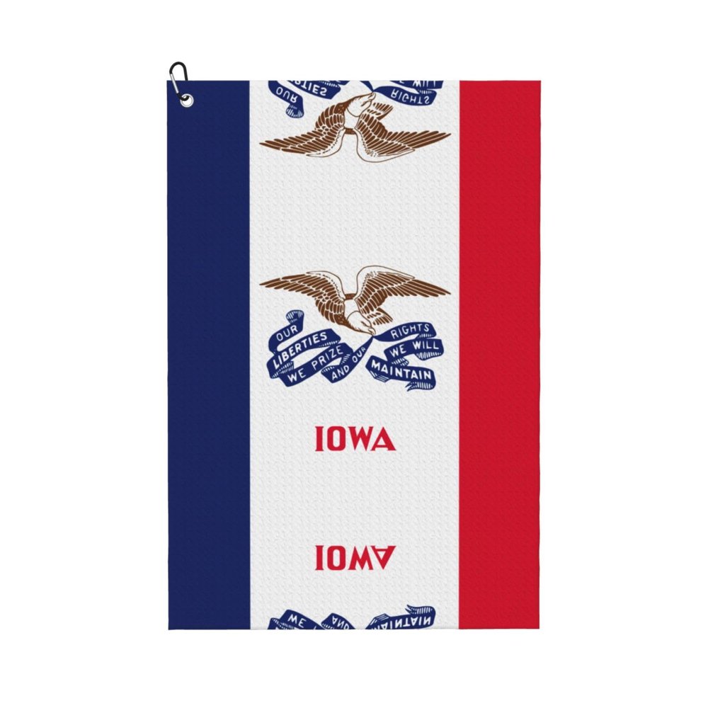 NOUZU Iowa State Flag Print Golf Towel, Waffle Pattern Towels,Ultra-Absorbent Golf Bag Towel with Carabiner Clip