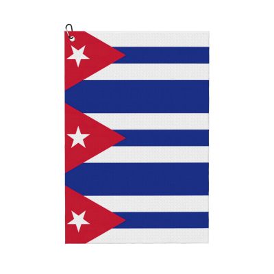 NOUZU Cuban Flag Print Golf Towel, Waffle Pattern Towels,Ultra-Absorbent Golf Bag Towel with Carabiner Clip