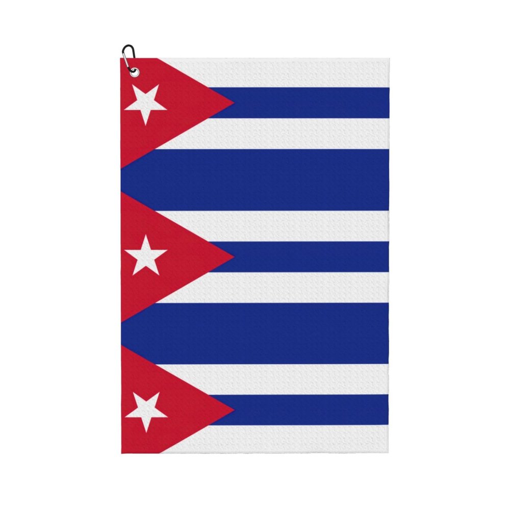 NOUZU Cuban Flag Print Golf Towel, Waffle Pattern Towels,Ultra-Absorbent Golf Bag Towel with Carabiner Clip