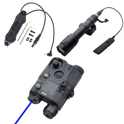 HATSEN Plastic PEQ15 Box Aiming Laser Sights(with Red/Green/Blue Laser + IR Laser+ White Light), & M600C Strong LED Flashlight, & Modular Dual Wire Remote Pressure Switch(SF+2.5 Plug) Combo, Black