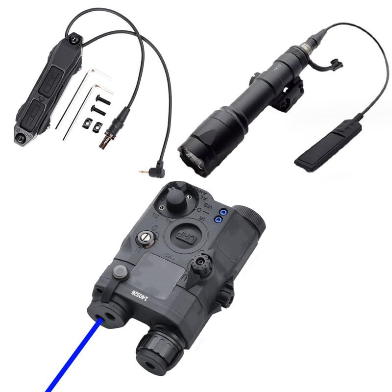 HATSEN Plastic PEQ15 Box Aiming Laser Sights(with Red/Green/Blue Laser + IR Laser+ White Light), & M600C Strong LED Flashlight, & Modular Dual Wire Remote Pressure Switch(SF+2.5 Plug) Combo, Black
