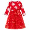 Csbks Toddler Girls Christmas Tutu Dress Multi-Layers Tulle Long Sleeve Princess Dress Snowflakes Red 140 view 1