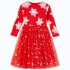 Csbks Toddler Girls Christmas Tutu Dress Multi-Layers Tulle Long Sleeve Princess Dress Snowflakes Red 140 view 3