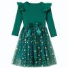 Csbks Toddler Girls Christmas Tutu Dress Multi-Layers Tulle Long Sleeve Princess Dress Ruffle Green 150 view 1