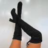 JYSwoshoe Tan High Knee Boots for Women Knee-High Chunky Shoes Heel Retro Winter for Women's Boots Flock Boots Mid-Calf Warm Boots Boots Long Women's Boots (A-Black, 7) view 1