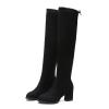 JYSwoshoe Tan High Knee Boots for Women Knee-High Chunky Shoes Heel Retro Winter for Women's Boots Flock Boots Mid-Calf Warm Boots Boots Long Women's Boots (A-Black, 7) view 4