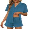 Ekouaer Pajamas Set for Women Short Sleeve Sleepwear Button Down Pjs Lounge Sets Soft Nightwear Blue Green Large view 1