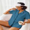 Ekouaer Pajamas Set for Women Short Sleeve Sleepwear Button Down Pjs Lounge Sets Soft Nightwear Blue Green Large view 3