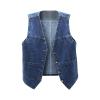 Boys Girls Denim V Neck Vest Vintage Button Down Tank Jacket Sleeveless Soft Outwear Tops Cowboy Vest (A, 12-13 Years) view 1