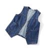 Boys Girls Denim V Neck Vest Vintage Button Down Tank Jacket Sleeveless Soft Outwear Tops Cowboy Vest (A, 12-13 Years) view 3