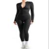SUUKSESS Women 2 Piece Seamless Ribbed Workout Sets Tracksuit With Zip Up Jacket High Waisted Gym Yoga Leggings (Black,L) view 1