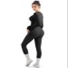 SUUKSESS Women 2 Piece Seamless Ribbed Workout Sets Tracksuit With Zip Up Jacket High Waisted Gym Yoga Leggings (Black,L) view 4