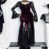 AGYMNX Women's Gothic Velvet Long Sleeve Cosplay Dress Fishtail Hem Ruched Maxi Dress Halloween Role Play Costume Red view 2