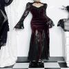 AGYMNX Women's Gothic Velvet Long Sleeve Cosplay Dress Fishtail Hem Ruched Maxi Dress Halloween Role Play Costume Red view 3