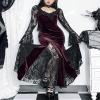 AGYMNX Women's Gothic Velvet Long Sleeve Cosplay Dress Fishtail Hem Ruched Maxi Dress Halloween Role Play Costume Red view 4