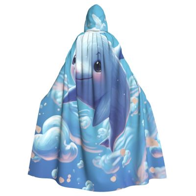 Dwrepo Cute fish Halloween Hooded Cloak Full Length Adult Vampire Witch Cape for Halloween Cosplay Costumes