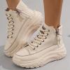 Fashion Wedge Heeled Sneakers for Women,Womens White Platform Sneakers,Casual Slip On Work Shoes Women,Comfortable Lace Up Running Shoes for Women Footwear - Fashion Sneakers for Women (A-Khaki, 9) view 1