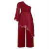 YOOJOO Womens Praise Dance Costume One Shoulder Flared Sleeve Irregular Liturgical Worship Dress+Wide-Leg Pants Dance Outfit Burgundy XX-Large view 2