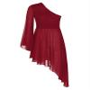 YOOJOO Womens Praise Dance Costume One Shoulder Flared Sleeve Irregular Liturgical Worship Dress+Wide-Leg Pants Dance Outfit Burgundy XX-Large view 4
