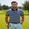 AbbyHold Mens Polo Shirts Short Sleeve Striped Cotton Collar Fitted Pique Work Golf Shirts for Men (L, White) view 3