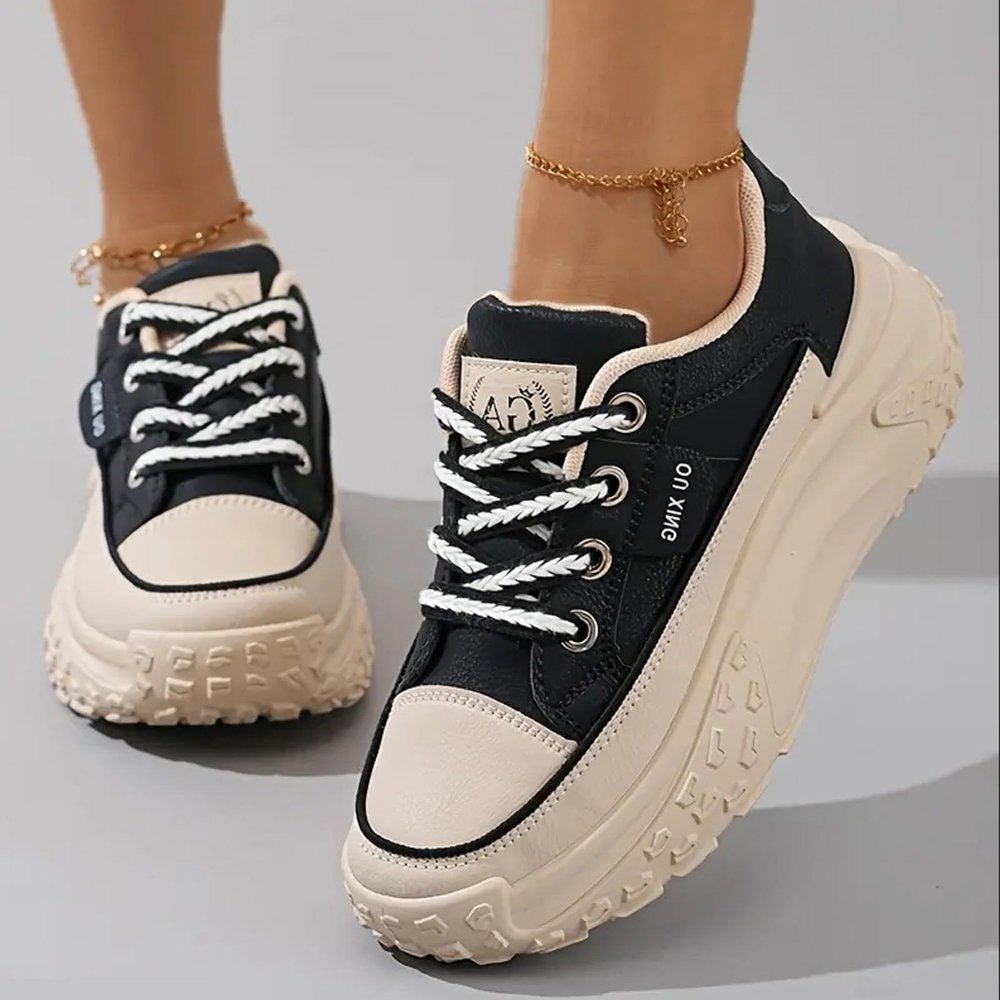 Fashion Wedge Heeled Sneakers for Women,Womens White Platform Sneakers,Casual Slip On Work Shoes Women,Comfortable Lace Up Running Shoes for Women Footwear - Fashion Sneakers for Women (D-Black, 7.5)