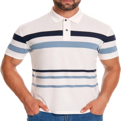 AbbyHold Mens White Polo Shirts Short Sleeve Striped Pique Cotton Moisture Wicking Lightweight Golf Shirts for Men (XL, White)