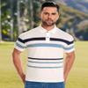 AbbyHold Mens White Polo Shirts Short Sleeve Striped Pique Cotton Moisture Wicking Lightweight Golf Shirts for Men (L, White) view 3