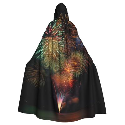 Dwrepo Fireworks Halloween Hooded Cloak Full Length Adult Vampire Witch Cape for Halloween Cosplay Costumes