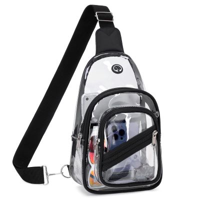 Clear Bag for Stadium Events, Clear Purse Bag for Women Men Waterproof PVC Crossbody Fanny Pack for Concert Sport Hiking Travel, Black