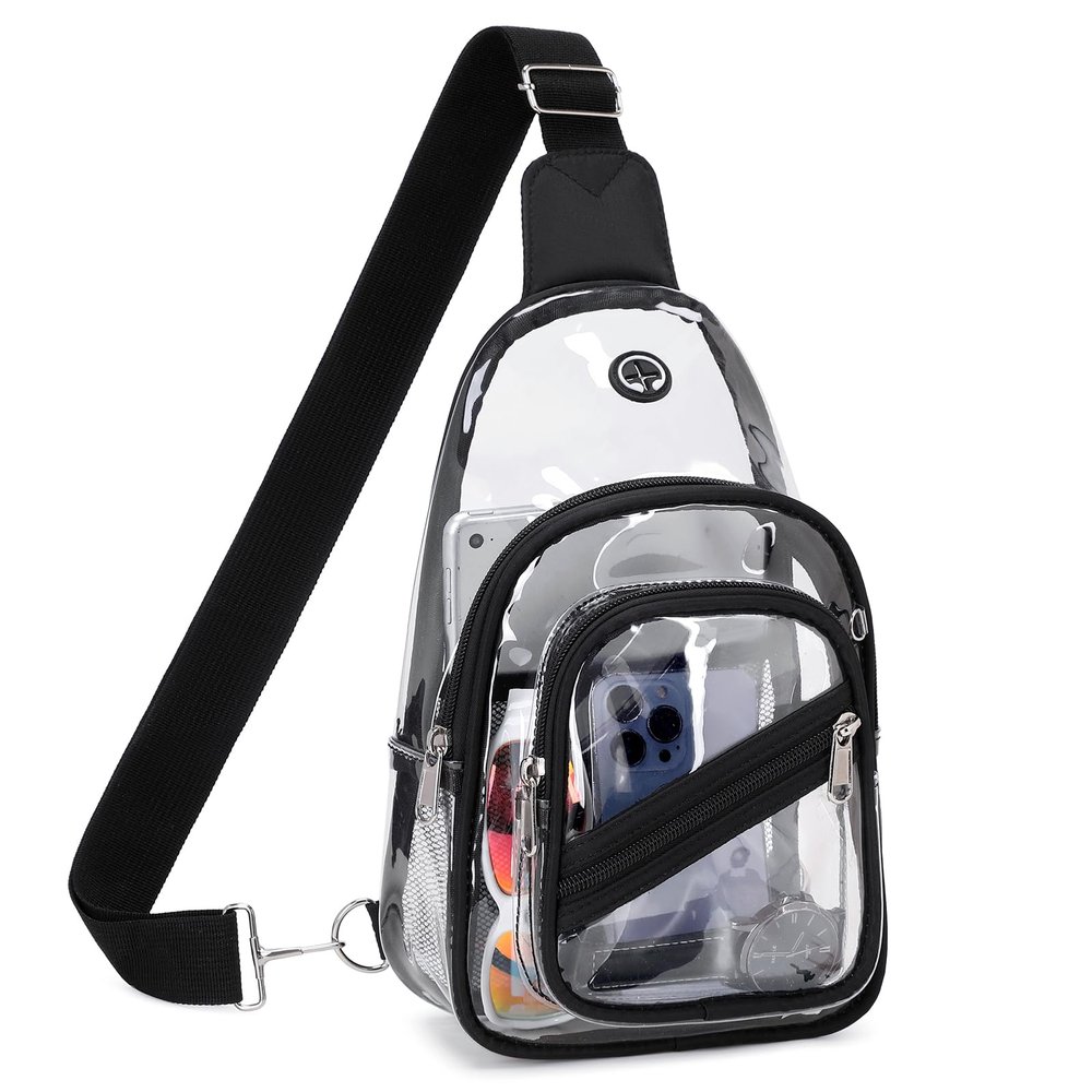 Clear Bag for Stadium Events, Clear Purse Bag for Women Men Waterproof PVC Crossbody Fanny Pack for Concert Sport Hiking Travel, Black