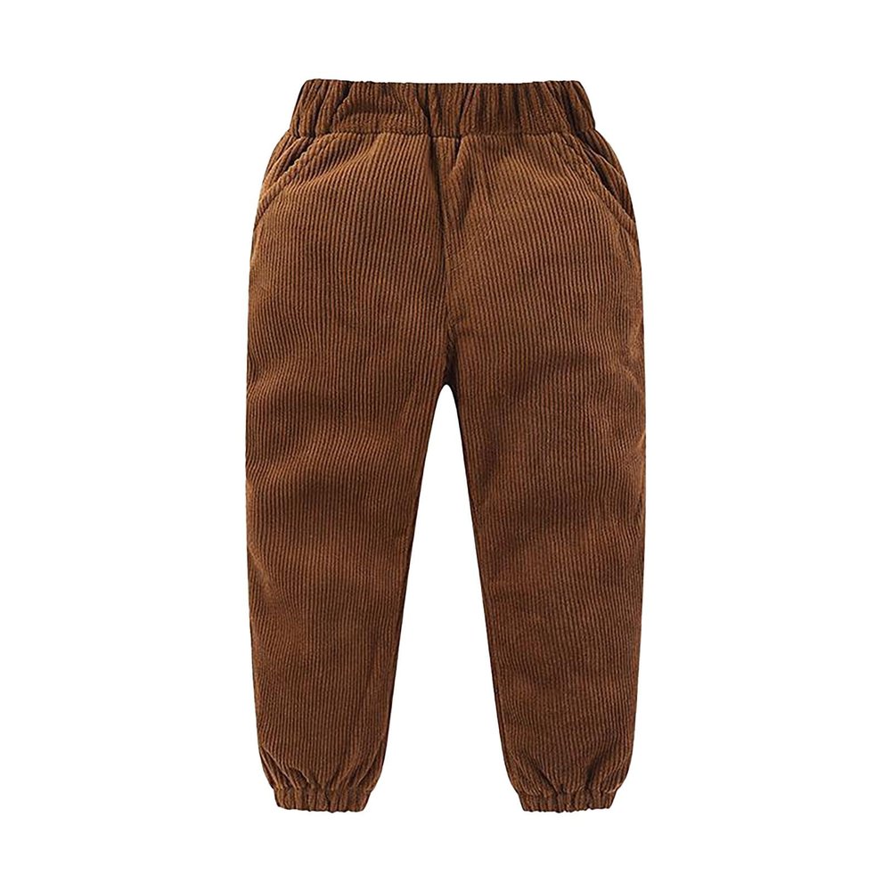 Toddler Kids Corduroy Winter Fall Pants Boys Solid Color Stripe Elastic Waistband Ankles Legging with (Brown, 3-4 Years)