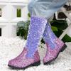 IWIHMIV Toddler Riding Boots Girls Tall Princess Boots Knee High Booties Mid-Calf Dress Up Party Boot for GirlsPurple,12.5 view 3