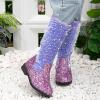 IWIHMIV Toddler Riding Boots Girls Tall Princess Boots Knee High Booties Mid-Calf Dress Up Party Boot for GirlsPurple,12.5 view 4