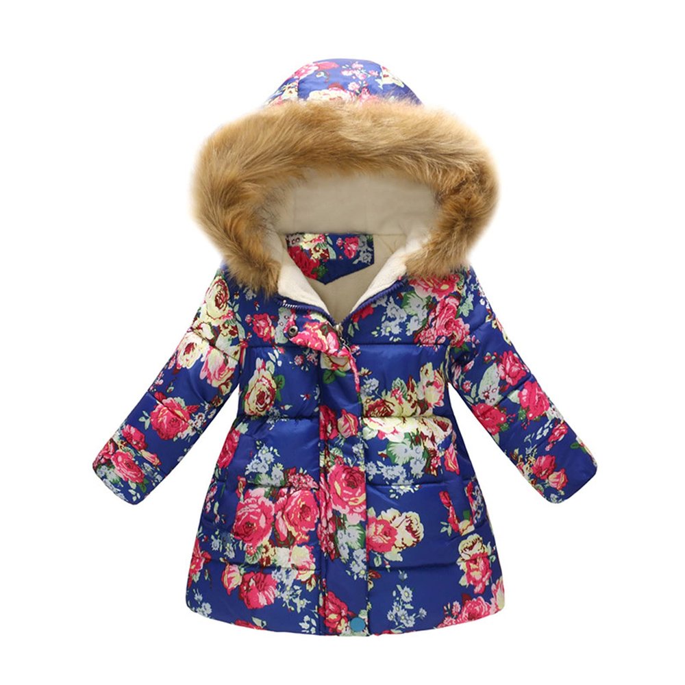 Girl Hooded Puffer Jacket Sherpa Fleece Lined Parka Coat Down Outerwear Toddler Girls Thick Winter (Blue, 2-3 Years)