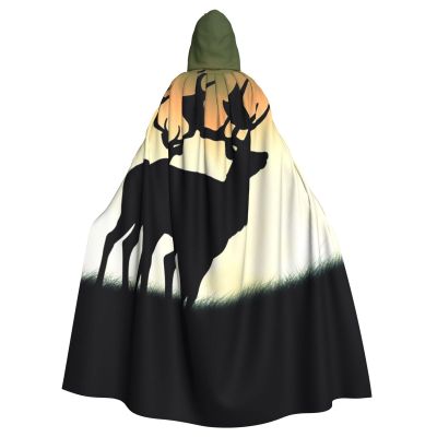 Dwrepo Deer Halloween Hooded Cloak Full Length Adult Vampire Witch Cape for Halloween Cosplay Costumes