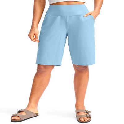 G Gradual Women's 12" Bermuda Long Shorts with Pockets High Waisted Stretch Knee Length Shorts for Women Summer Walking(Pure Blue,M)