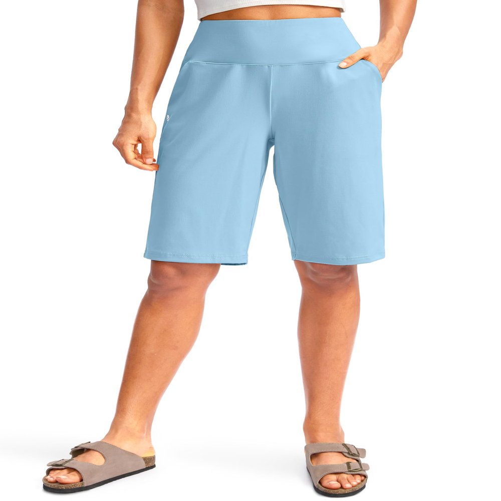 G Gradual Women's 12" Bermuda Long Shorts with Pockets High Waisted Stretch Knee Length Shorts for Women Summer Walking(Pure Blue,M)