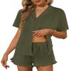 Ekouaer Pajamas Set for Women Short Sleeve Sleepwear Button Down Pjs Lounge Sets Soft Nightwear Army Green Small view 1