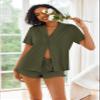 Ekouaer Pajamas Set for Women Short Sleeve Sleepwear Button Down Pjs Lounge Sets Soft Nightwear Army Green Small view 2