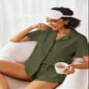 Ekouaer Pajamas Set for Women Short Sleeve Sleepwear Button Down Pjs Lounge Sets Soft Nightwear Army Green Small view 3