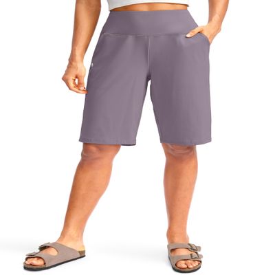 G Gradual Women's 12" Bermuda Long Shorts with Pockets High Waisted Stretch Knee Length Shorts for Women Summer Walking(Matt Purple,XL)