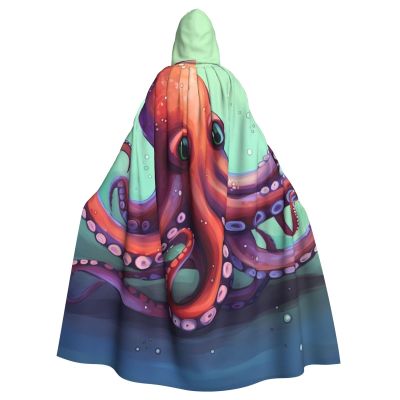 Dwrepo Cute Octopus Halloween Hooded Cloak Full Length Adult Vampire Witch Cape for Halloween Cosplay Costumes