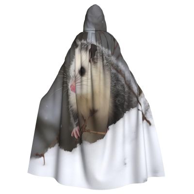 Dwrepo Opossum In Snow Halloween Hooded Cloak Full Length Adult Vampire Witch Cape for Halloween Cosplay Costumes